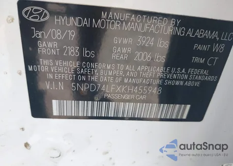 2019 Hyundai Elantra Se from USA, damaged, VIN 5NPD74LFXKH455948